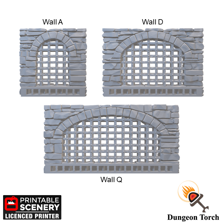 Guardhouse Iron Bars Cell Wall Tiles 28mm, Modular OpenLOCK Building Tiles, D&D Prison Dungeon Terrain, DnD Schist Stone Wall Tiles