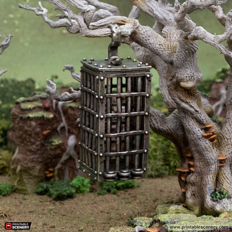 Miniature Hanging Cages 15mm 20mm 28mm 32mm for D&D Terrain, Medieval Prisoner Iron Cages for DnD Pathfinder, Gift for Tabletop Gamers