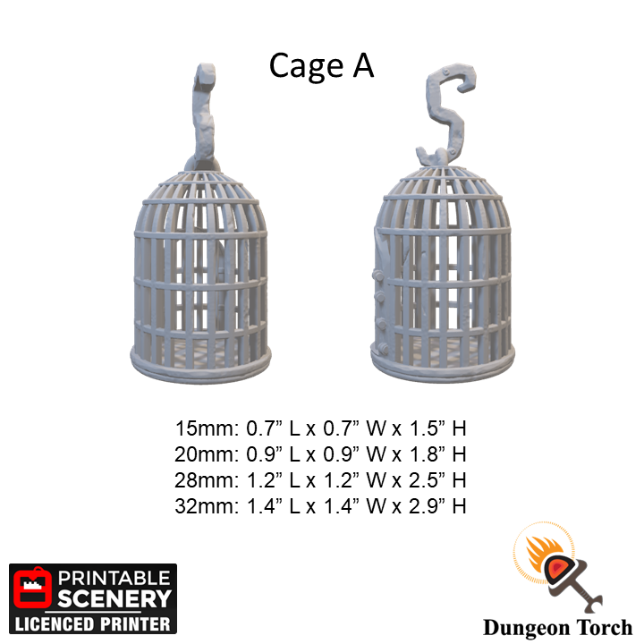 Miniature Hanging Cages 15mm 20mm 28mm 32mm for D&D Terrain, Medieval Prisoner Iron Cages for DnD Pathfinder, Gift for Tabletop Gamers