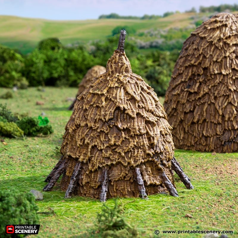 Miniature Haystacks 15mm 28mm 32mm for D&D Terrain, Medieval Hay Piles and Wagon for DnD Pathfinder, Farm Hay Bales for Wargames