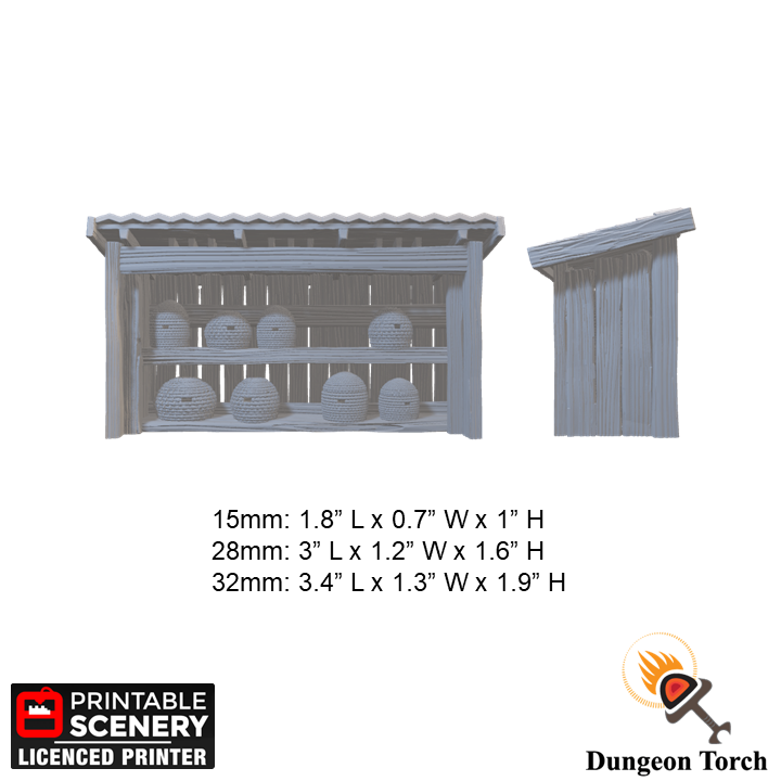 Miniature Hives and Beekeepers 15mm 28mm 32mm for D&D Terrain, Medieval Apiary Shed for DnD Pathfinder NPCs, Gift for Tabletop Gamers