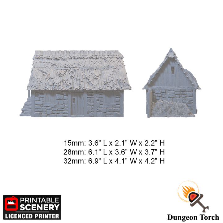 Norman Stone Barn 15mm 28mm 32mm for D&D Terrain, DnD Pathfinder Medieval Village, Miniature Stone Barn, Printable Scenery