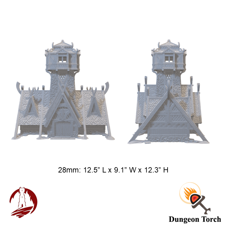 Odingard Norse Hall 28mm for D&D Terrain, DnD Pathfinder Fantasy Barbarian Viking Great Hall, Dark Realms, Gift for Tabletop Gamers
