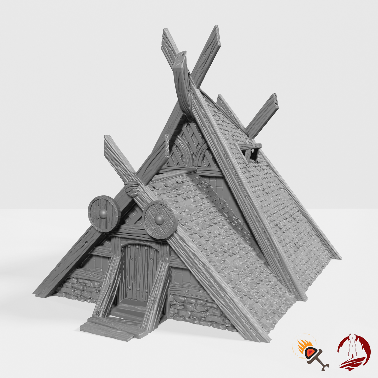 Miniature Viking House 28mm for D&D Terrain, DnD Pathfinder Fantasy Barbarian, Dark Realms - Odingard Norse House 2