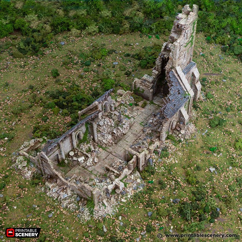 Ruined Norman Church 15mm 28mm for D&D Terrain, DnD Pathfinder Wargame Skirmish Medieval Village, Printable Scenery King and Country