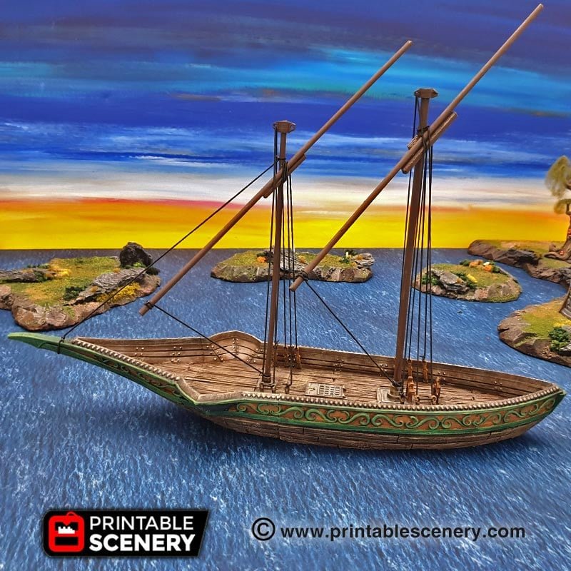 Miniature Elven Ship 28mm for D&D Ships, Sea Reaver for DnD Pathfinder Boat, Gift for Tabletop Gamers