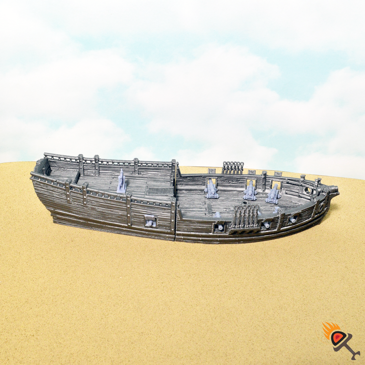 Miniature Sloop 28mm for D&D Ships, DnD Pathfinder Pirate Boat, Blood and Plunder, Ghost of Saltmarsh