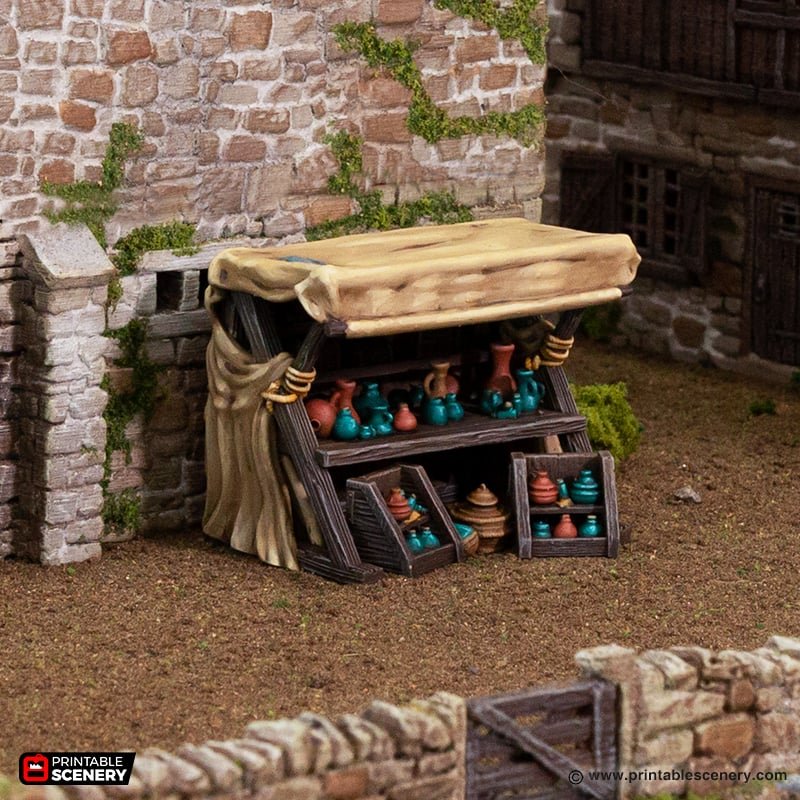 Miniature Apothecary Market Stand 15mm 28mm 32mm for D&D Terrain, Medieval Merchant Stall for DnD Pathfinder, Gift for Tabletop Gamers