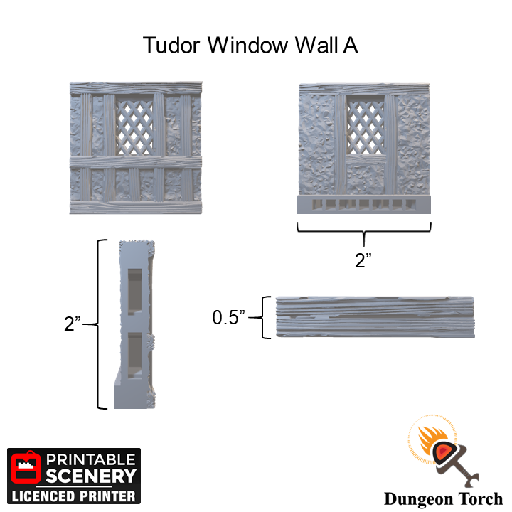 Tudor Window Walls 28mm for D&D Terrain, Modular Building Tiles OpenLOCK, DnD Medieval Village Terrain