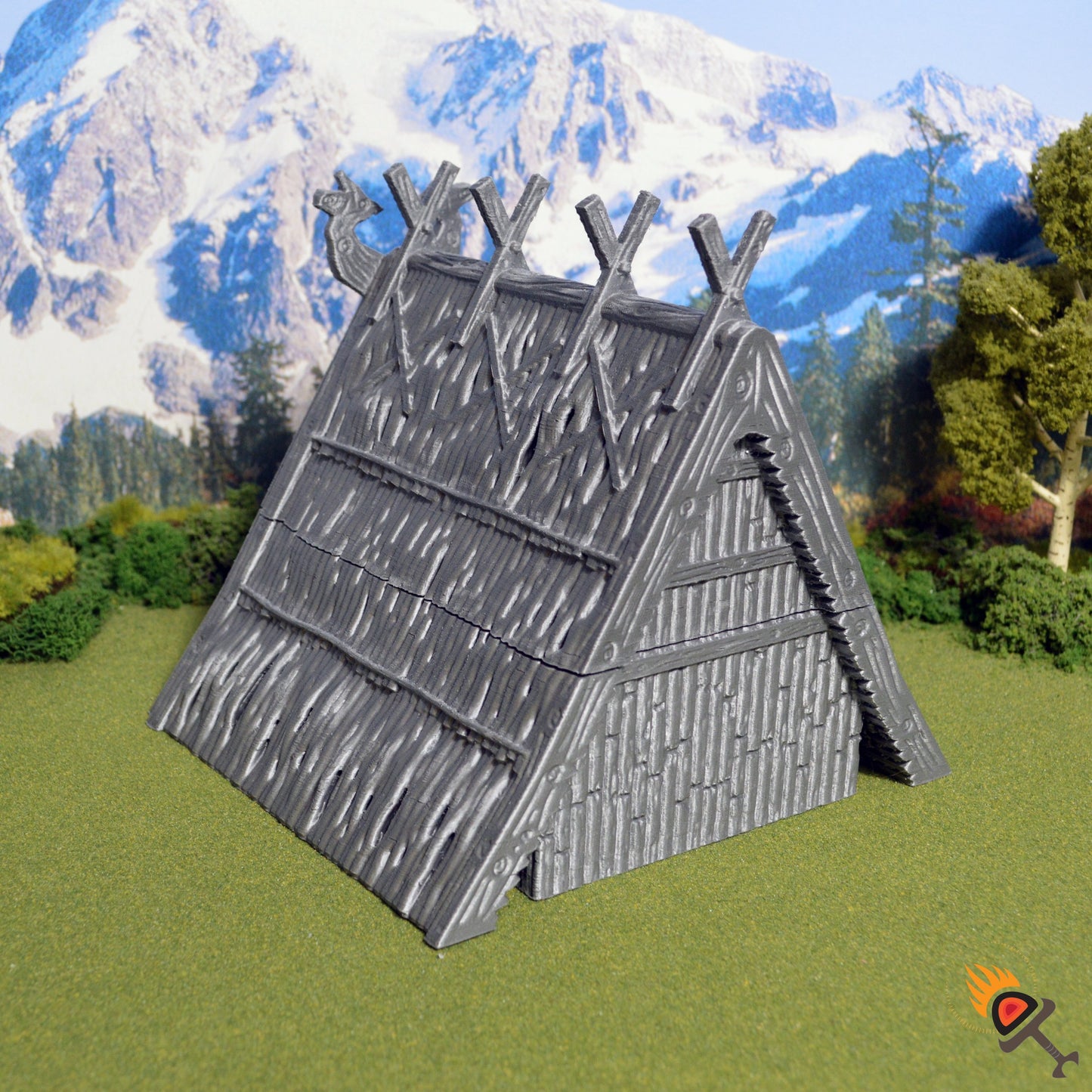 Miniature Viking House 28mm for D&D Terrain, DnD Pathfinder Fantasy Barbarian, Dark Realms - Viking Hut