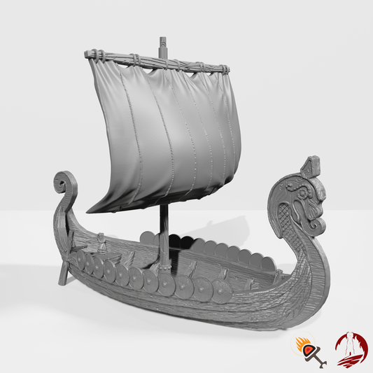 Viking Longship 28mm for D&D Terrain, DnD Pathfinder Fantasy Barbarian Ship, Dark Realms