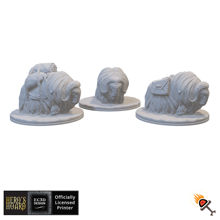 Miniature Yaks 15mm 28mm 32mm for D&D Icewind Dale Terrain, DnD Pathfinder Frozen Tundra Tribal Pack Animals