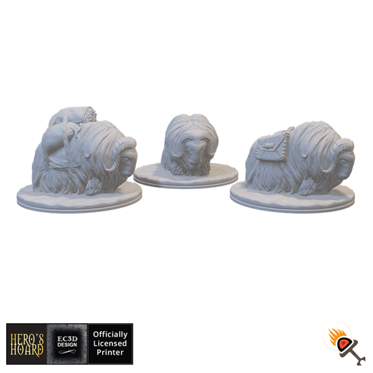 Miniature Yaks 15mm 28mm 32mm for D&D Icewind Dale Terrain, DnD Pathfinder Frozen Tundra Tribal Pack Animals