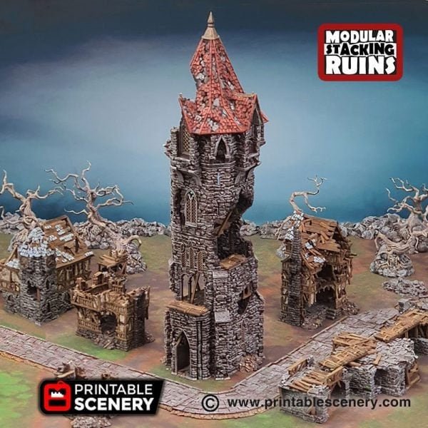 Tower of Insanity Ruins 15mm 28mm for D&D Terrain, DnD Pathfinder Ravenloft Shadowfell Wizard Sorcerer Arcanist's Tower