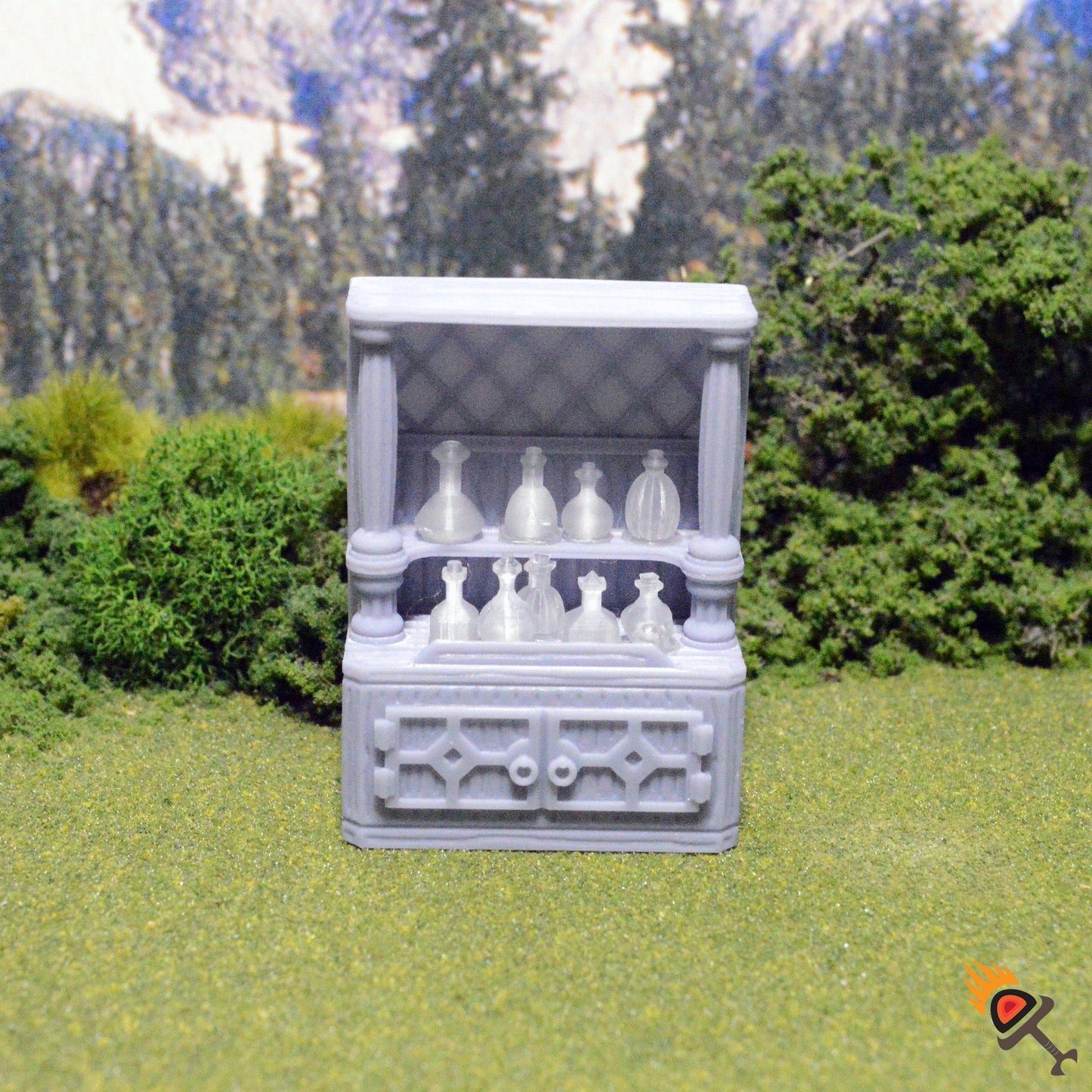 Miniature Potions Cabinet 28mm for D&D Terrain, DnD Pathfinder Tavern Furniture and Merchant Props