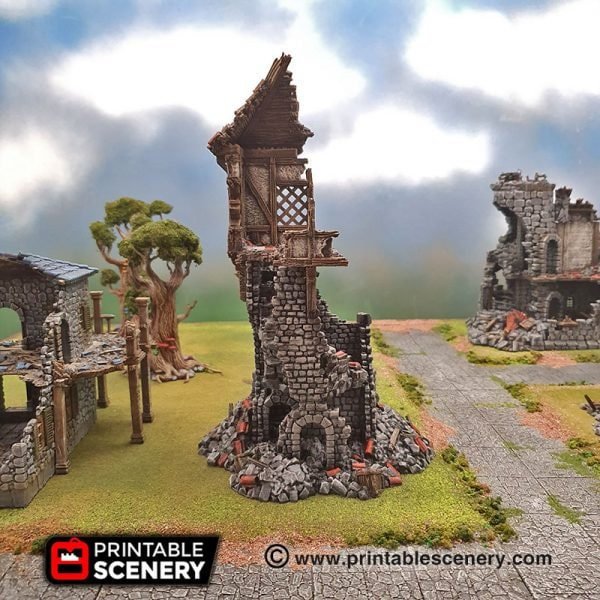 Ruined Watchtower 15mm 28mm for D&D Terrain, DnD Pathfinder Warhammer 40k Ruins