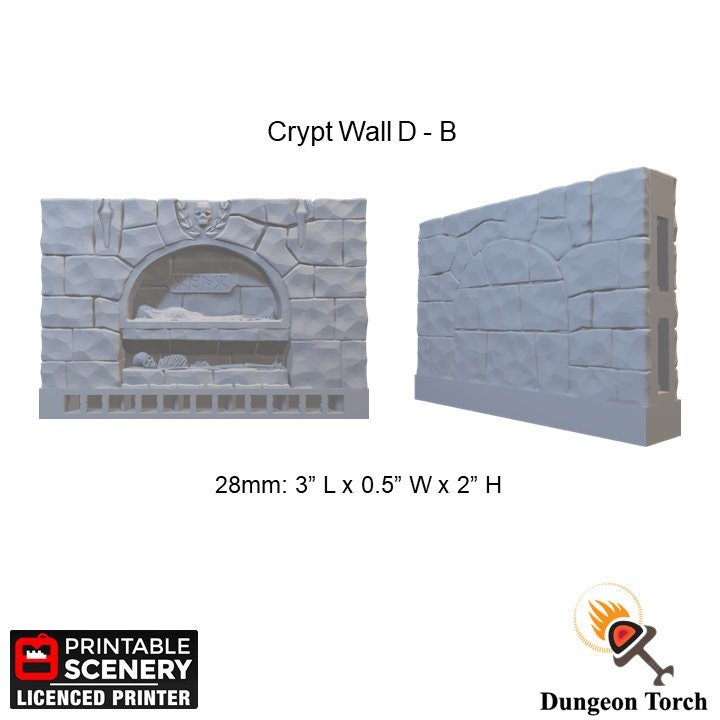 Crypt Walls 28mm for D&D Terrain, Modular OpenLOCK Building Tiles, DnD Pathfinder Medieval Village Dungeon Cemetery Terrain