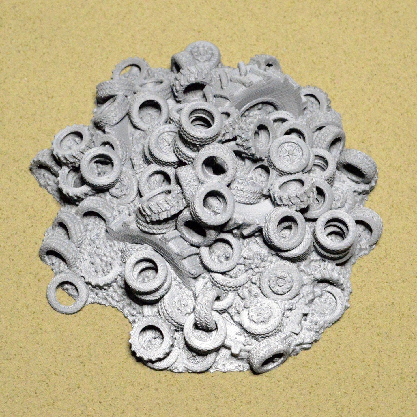 Scrapyard Miniature Tire Pile 15mm 20mm 28mm 32mm for Gaslands Terrain, Urban Fallout Wasteland Post-Apocalyptic, This is Not a Test