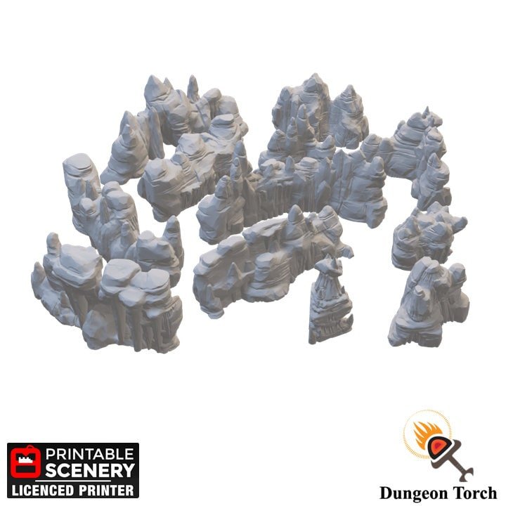 Low Grotto Walls 15mm 20mm 28mm for D&D Terrain, DnD Pathfinder Underdark Fantasy Cavern Stones, Out of the Abyss