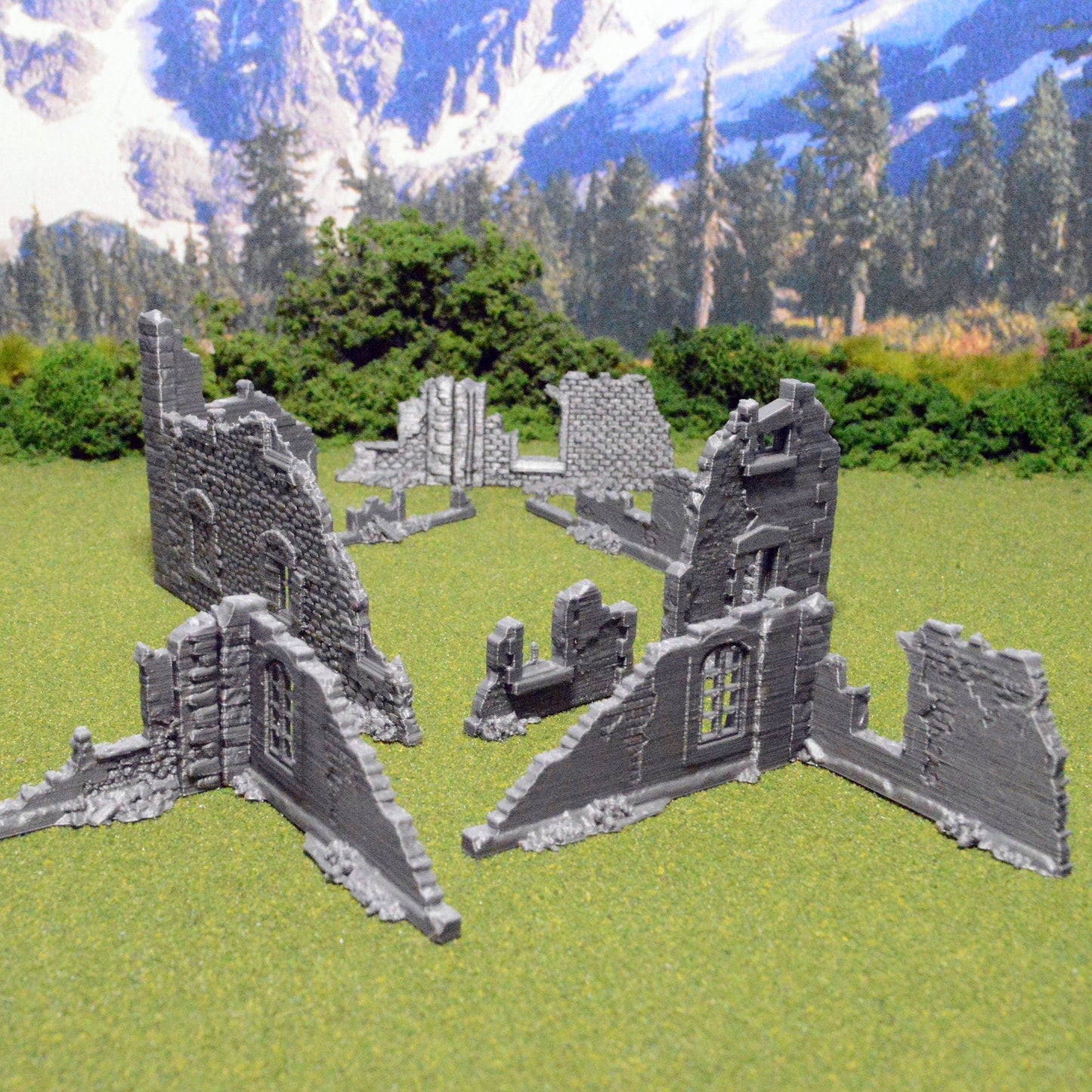 Miniature Town Ruins 15mm 28mm 32mm for Warhammer 40k Wargame, Flames of War D&D Ruined Walls, Fallout, Modular OpenLOCK