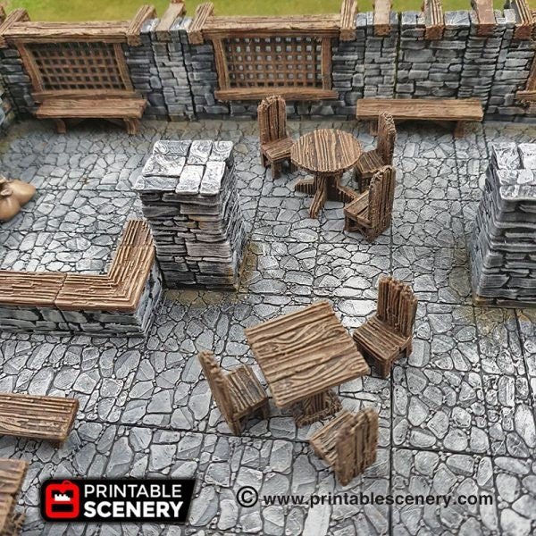 Miniature Simple Furniture 15mm 28mm 32mm for D&D Terrain, DnD Pathfinder Tavern Inn Tables Chairs and Beds