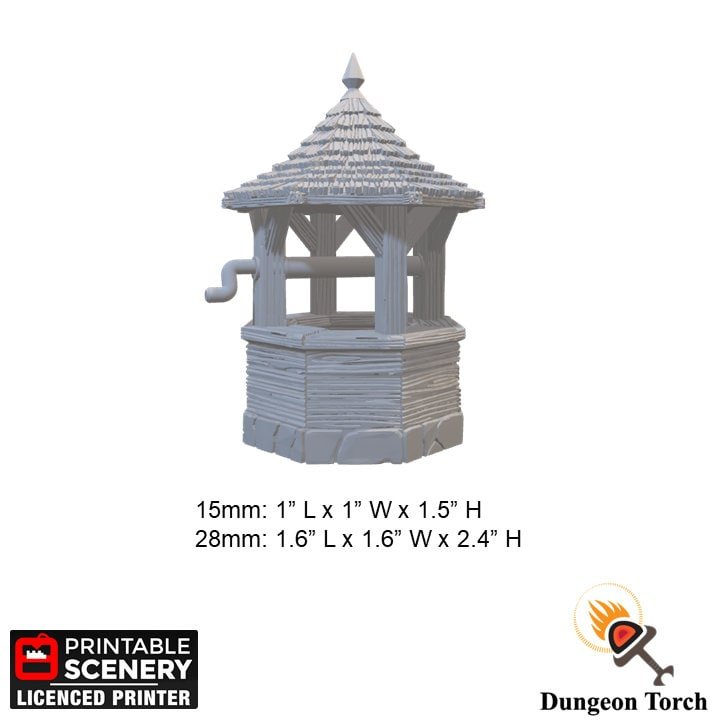 Miniature Water Well 15mm 28mm for D&D Terrain, DnD Pathfinder Town Square, Diorama, Fairy Garden