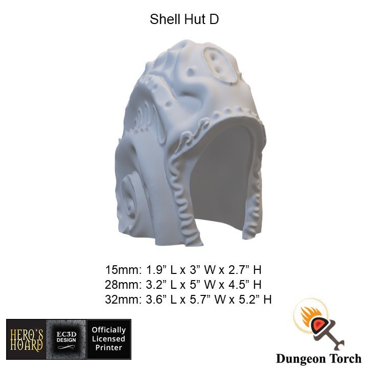 Miniature Shell Huts 15mm 28mm 32mm for D&D Terrain, DnD Pathfinder Underwater Diorama Houses