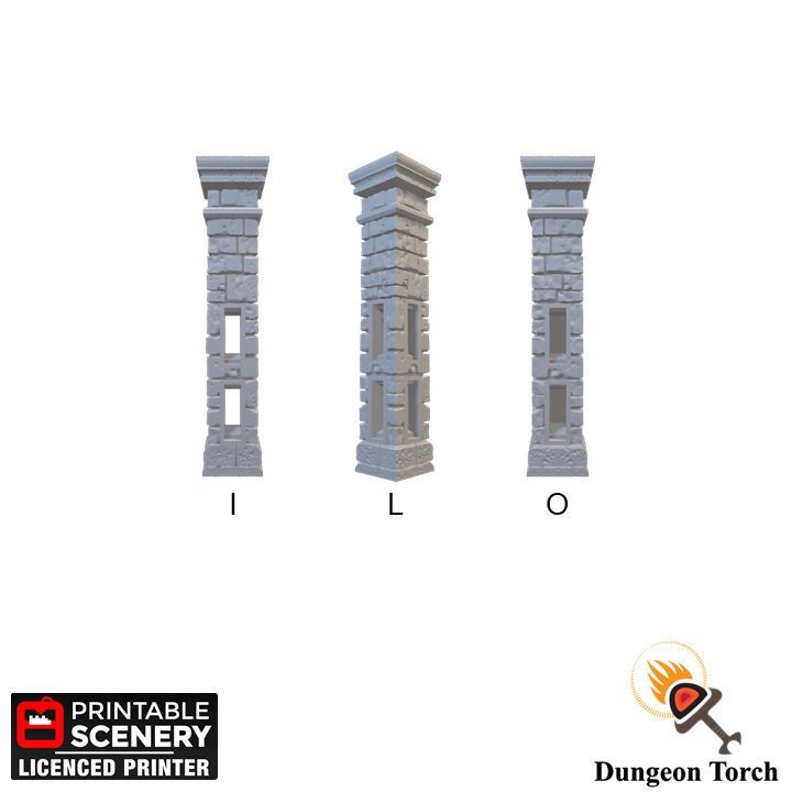 Arcanist's Columns 28mm Sets of 4, Modular OpenLOCK Building Tiles, DnD Stone Wall Tiles, D&D Terrain