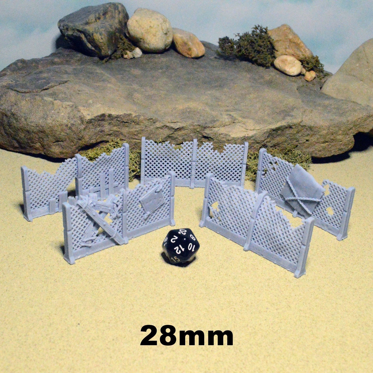 Miniature Fences 15mm 20mm 28mm 32mm for Gaslands Terrain, Urban Fallout Post-Apocalyptic, This is Not a Test, Gift for Tabletop Gamers