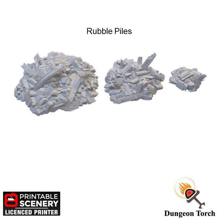 Rubble Piles 15mm 28mm for D&D Terrain, DnD Pathfinder Warhammer 40k Wargame Barricades, Flames of War
