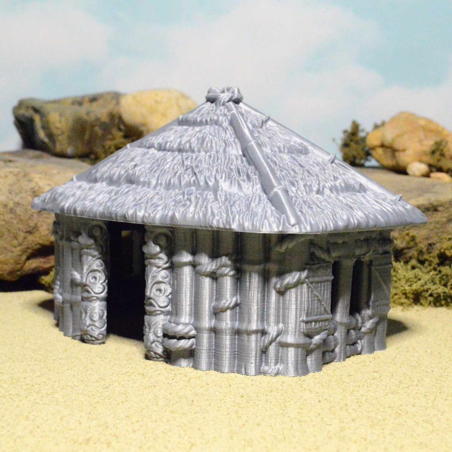 Bamboo Hut Large 15mm 28mm 32mm for D&D Terrain, DnD Pathfinder Tribal Coastal, Depths of Savage Atoll