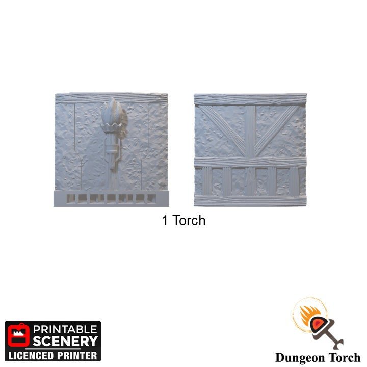 Tudor Torch Walls 28mm, LED Torch Wall for D&D Terrain, Modular OpenLOCK Building Tiles, DnD Pathfinder Medieval Village Tudor Walls