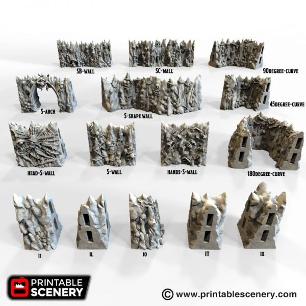 Caverns of Torment 15mm 28mm for D&D Terrain, DnD Pathfinder Warhammer 40k Demons - Modular OpenLOCK Walls