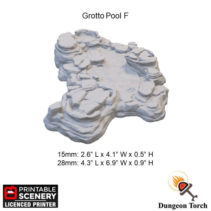 Grotto Cavern Pools 15mm 28mm for D&D Terrain, DnD Pathfinder Cavern Underdark Out of the Abyss