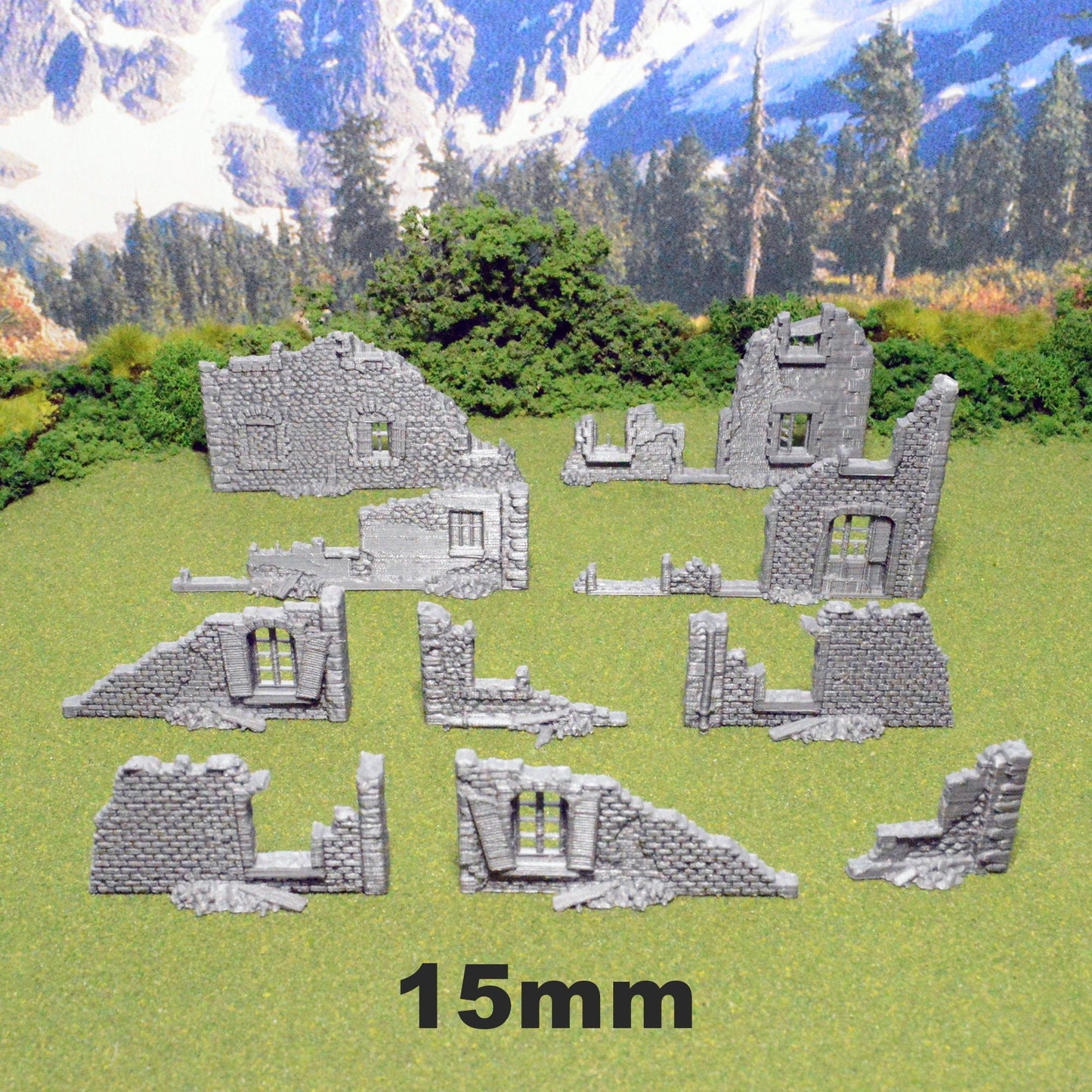 Miniature Town Ruins 15mm 28mm 32mm for Warhammer 40k Wargame, Flames of War D&D Ruined Walls, Fallout, Modular OpenLOCK