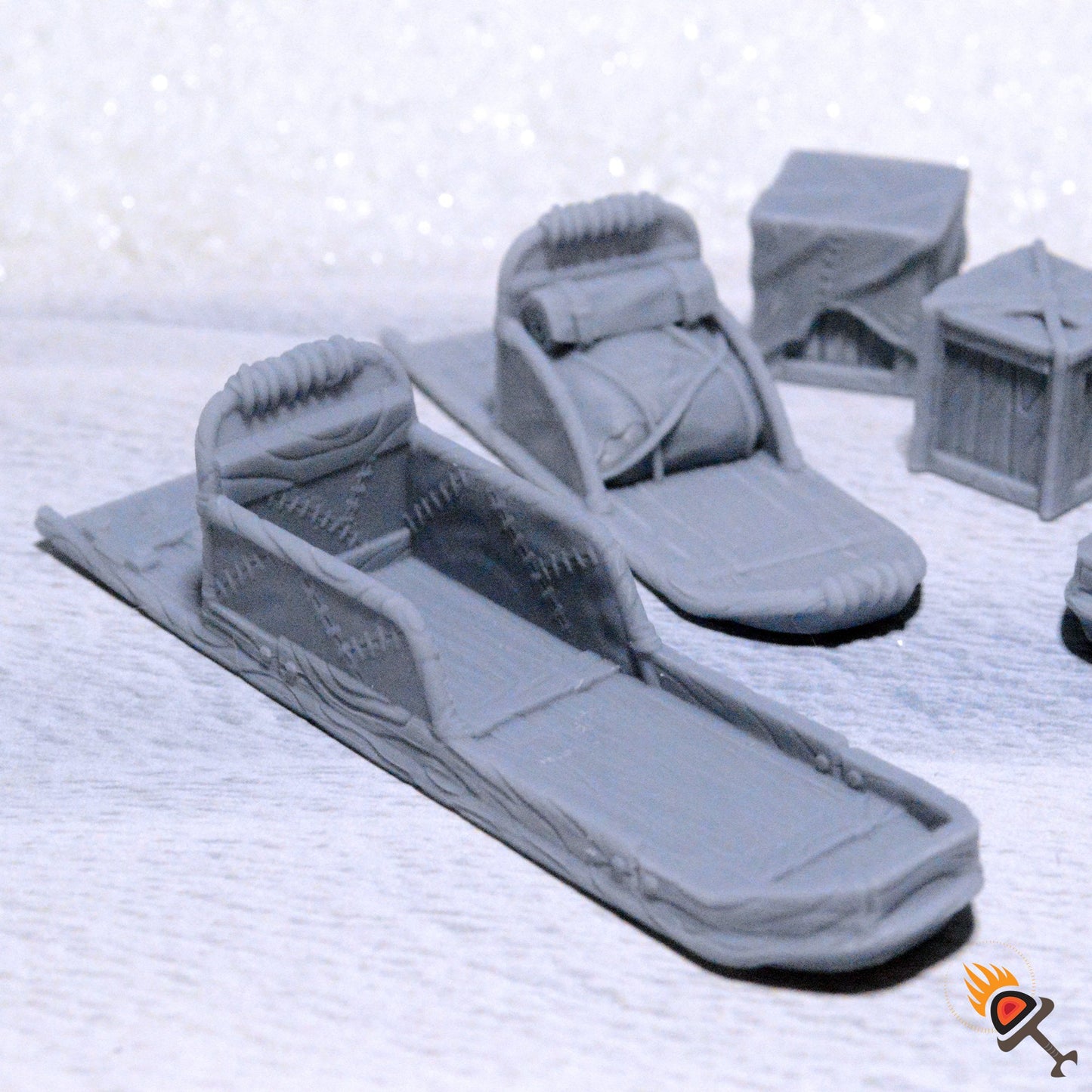 Miniature Dog Sleds and Cargo 15mm 28mm 32mm for D&D Icewind Dale Terrain, DnD Pathfinder Arctic Snowy Icy