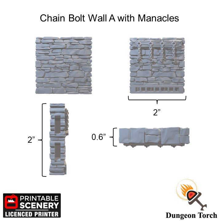 Guardhouse Chain Bolt Wall Tiles 28mm, Modular OpenLOCK Building Tiles, D&D Dungeon Terrain, DnD Stone Wall Tiles