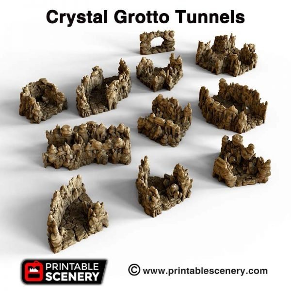 Crystal Cavern Tunnels 15mm 28mm for D&D Terrain, DnD Pathfinder Modular Terrain, Gift for Tabletop Gamers