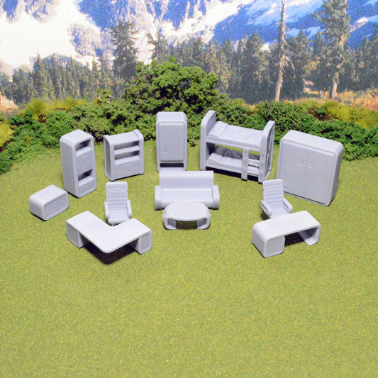 Miniature Modern Furniture 15mm 20mm 28mm 32mm for Sci-Fi Terrain, D&D DnD Pathfinder, Operations Base Furniture Bunk Beds Couch Desk Chairs