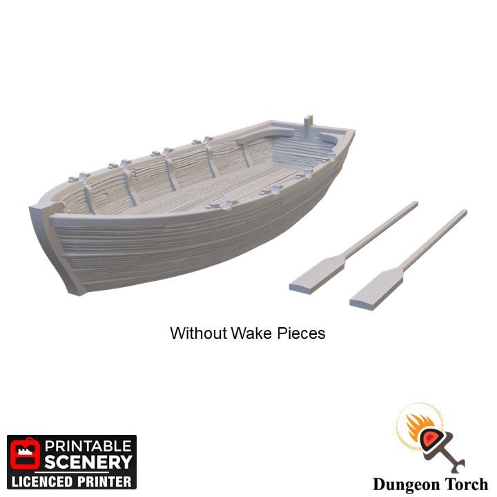 Miniature Row Boat 15mm 28mm 32mm for D&D Terrain, DnD Pathfinder Fantasy Pirate Dingy, Blood and Plunder