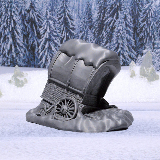 Snowy Broken Wagon 15mm 28mm 32mm for D&D Icewind Dale Terrain, DnD Pathfinder Arctic Frozen Icy