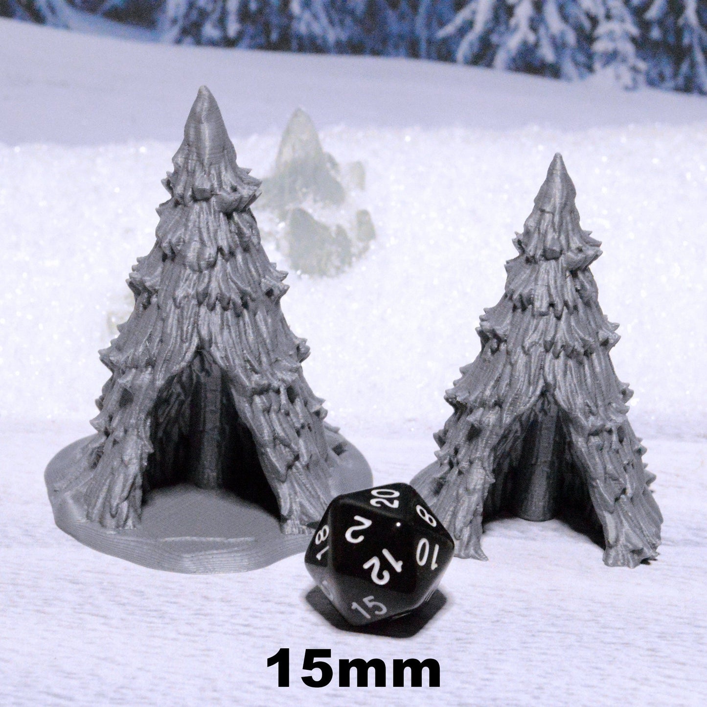 Miniature Shelter Pine Trees 15mm 28mm 32mm for D&D Icewind Dale Terrain, DnD Pathfinder Wargame Frozen Forest
