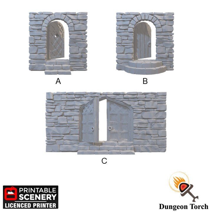 Schist Entrance Door Tiles 28mm for D&D Terrain, Modular OpenLOCK Building Tiles, DnD Medieval Village Stone Wall Tiles