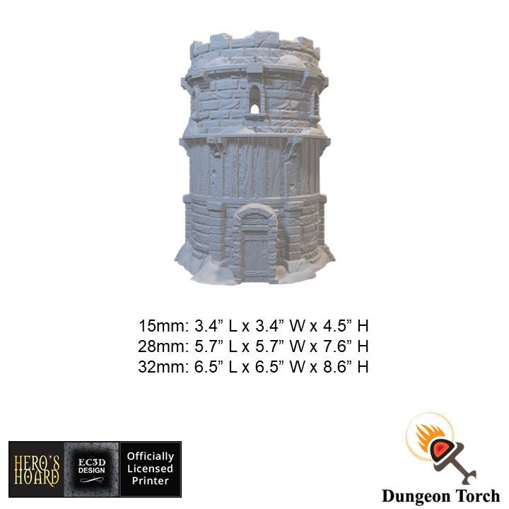 Frozen Watchtower 15mm 28mm 32mm for D&D Icewind Dale Terrain, DnD Pathfinder Frostgrave Arctic Snowy Icy