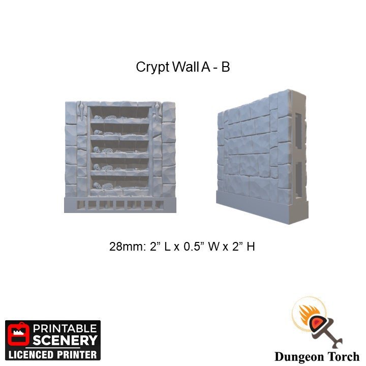 Crypt Walls 28mm for D&D Terrain, Modular OpenLOCK Building Tiles, DnD Pathfinder Medieval Village Dungeon Cemetery Terrain