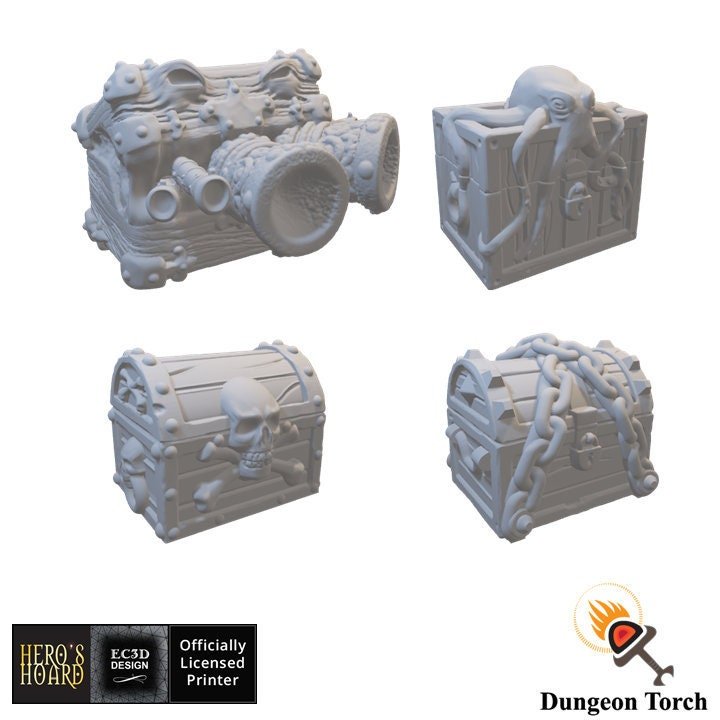 Miniature Treasure Chests 15mm 28mm 32mm for D&D Terrain, DnD Pathfinder Pirate Coastal, Depths of Savage Atoll