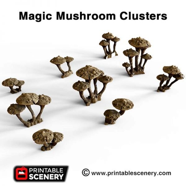 Magic Mushroom Clusters 15mm 28mm for D&D Terrain, DnD Pathfinder Underdark Fantasy Cavern Fungi, Out of the Abyss