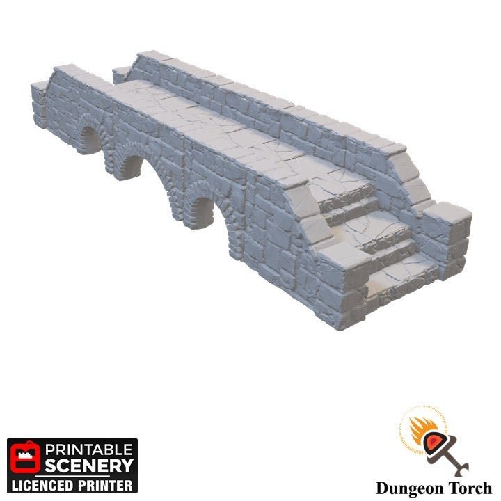 Heavy Stone Bridge 15mm 28mm for D&D Terrain, DnD Pathfinder Warhammer 40k - Modular OpenLOCK Building Tiles
