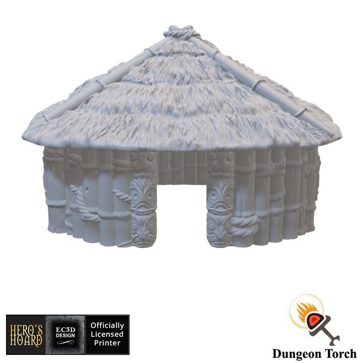 Bamboo Hut Large 15mm 28mm 32mm for D&D Terrain, DnD Pathfinder Tribal Coastal, Depths of Savage Atoll