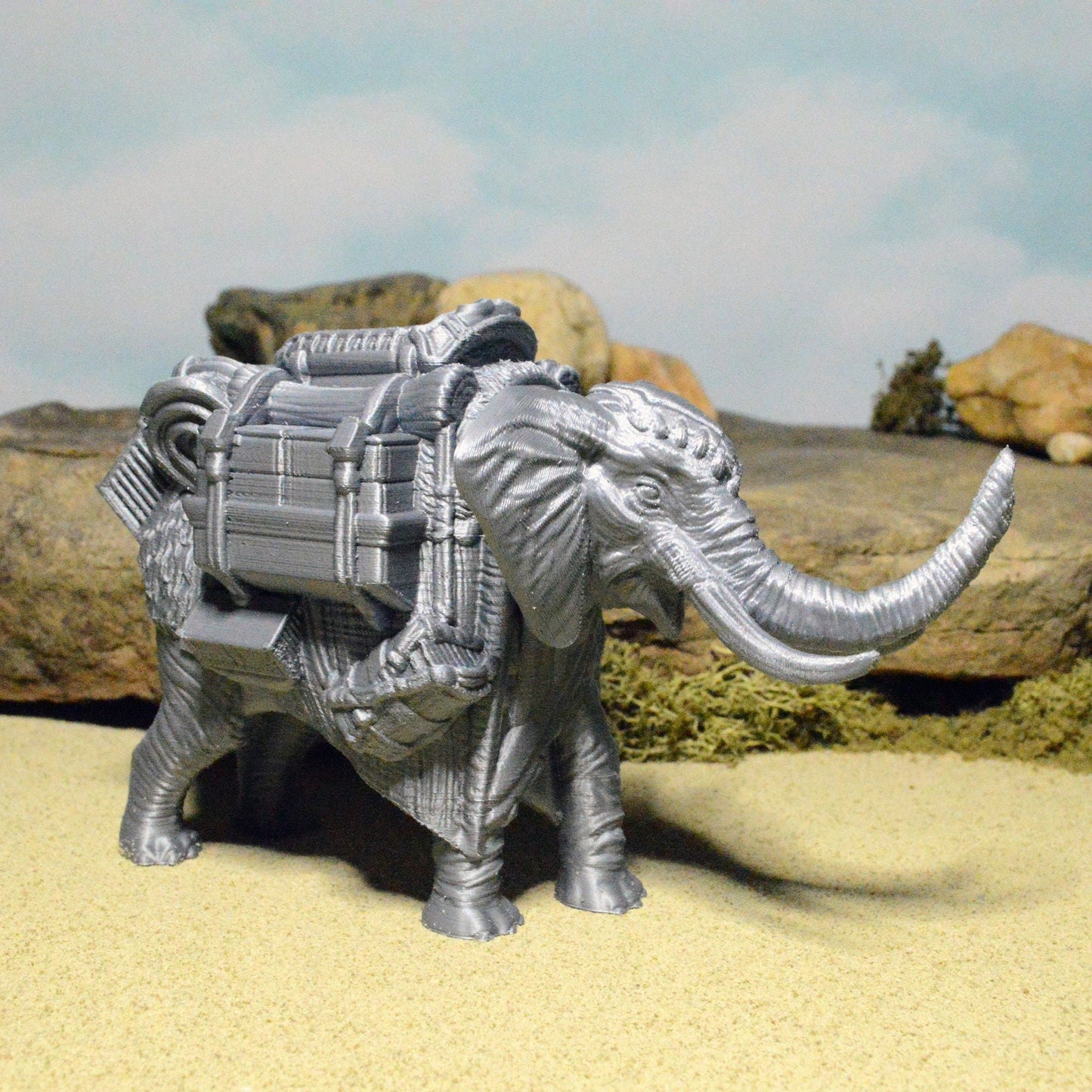 Miniature Pack Elephant 15mm 28mm 32mm for D&D Terrain, DnD Pathfinder Desert, Empire of Scorching Sands